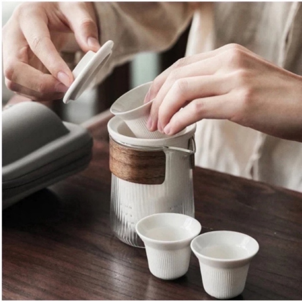 Glass and Ceramic Travel Tea Sets - Picture 2 of 8